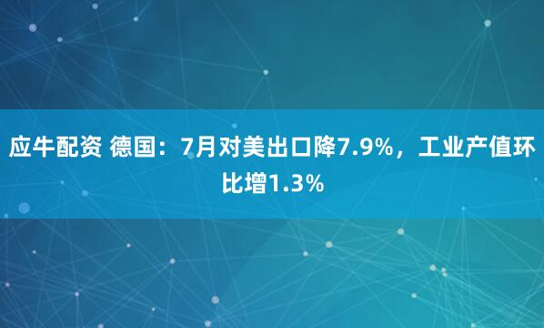 应牛配资 德国:7月对美出口降7.9%,工业产值环比增1.3%